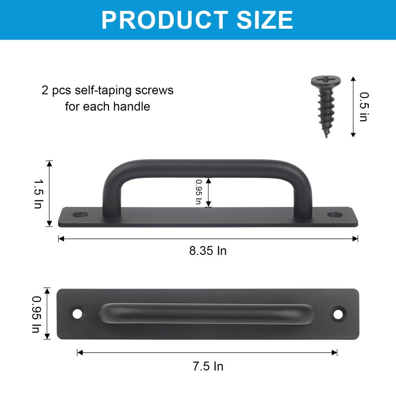NWUCZW Barn Door Handles 4 Pcs Sliding Door Handle 7.5 Inches Hole Center Black Barn Door Handles Cabinet Handles Door Pull Handle Zinc Alloy Door Pulls with Plate for Sliding Closet Door Handle - Image 3